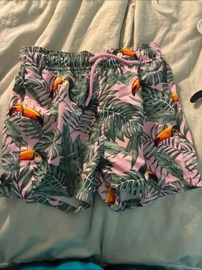 Kids Pink Tropical Toucan Swim Trunks
